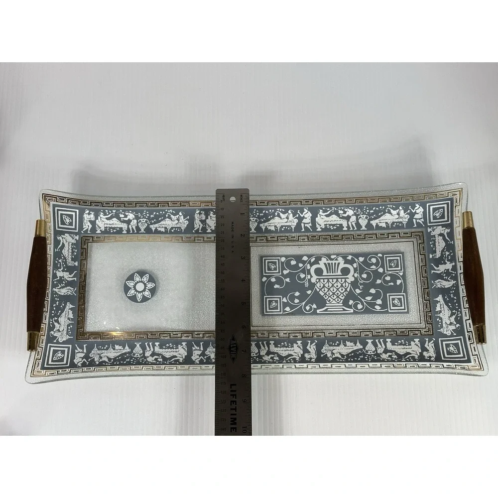VTG Jeanette Glass Wedgwood Blue Hellenic Greek Fruit Wedge Dish‎ Raised Place